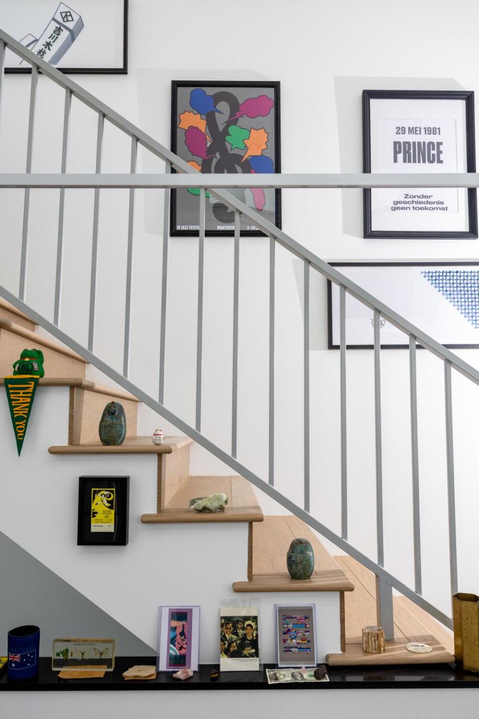 A side view of a white staircase inside an ADU.