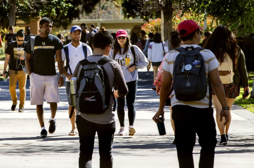RIVERSIDE, CA - MARCH 9, 2017: The student body population at UC Riverside is very diverse, in fact, African American students thrive at UC Riverside, with some of the nation's highest graduation rates for their demographic on March 9, 2017 in Riverside, California. The Inland Empire campus has no racial disparity in graduation rates, a rare achievement. (Gina Ferazzi / Los Angeles Times)