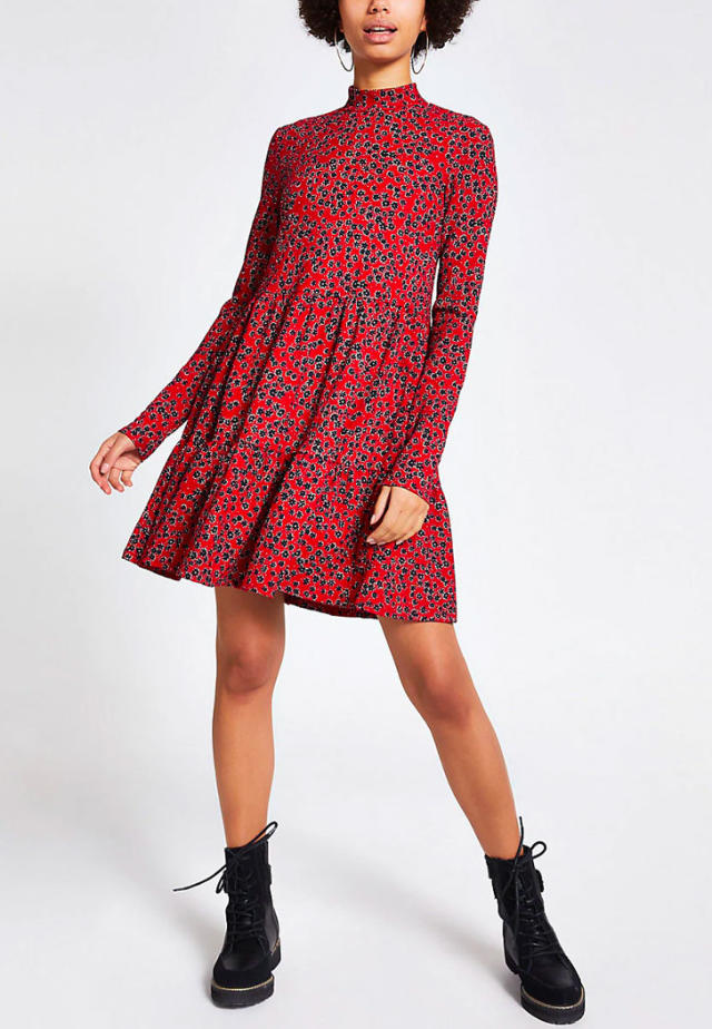 Free People floral mesh overlay skater dress in black