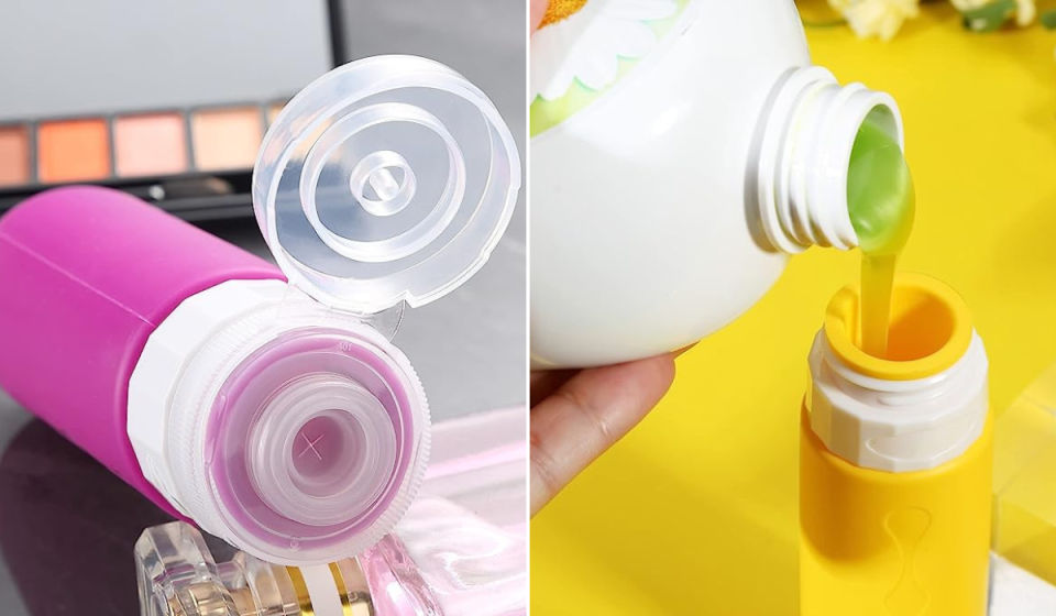 pink and yellow toiletry bottles