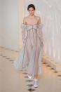 <p><i>Sheer, exposed-shoulder dress from the SS18 Emilia Wickstead collection. (Photo:IMAXtree) </i></p>