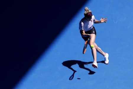 Tennis - Australian Open - Fourth Round - Melbourne Park, Melbourne, Australia, January 21, 2019. Ukraine's Elina Svitolina in action with Madison Keys of the U.S. REUTERS/Aly Song