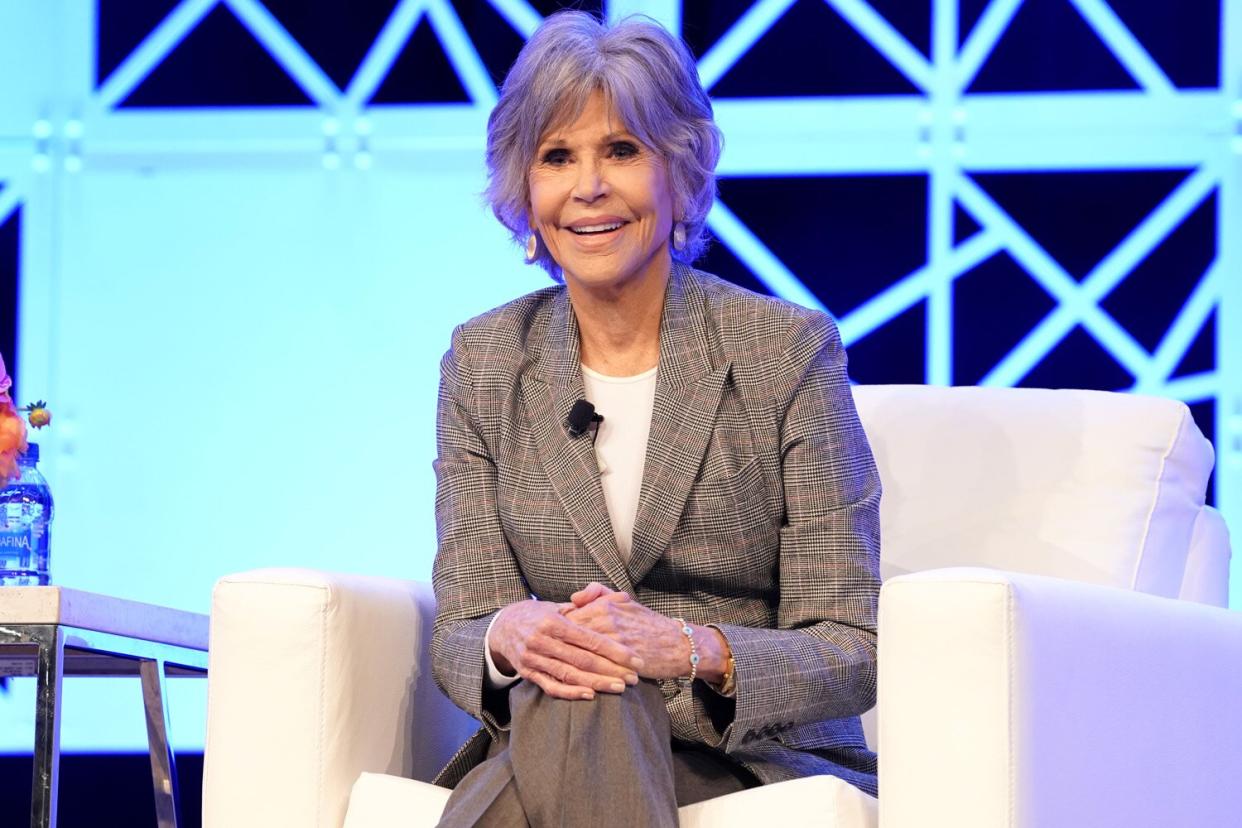 Jane Fonda, Academy Award-winning Actor, Author, Producer, Political Activist & Fitness Guru speaks on stage during 2022 Pennsylvania Conference For Women