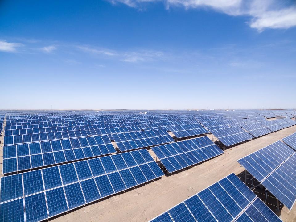 Huge solar farms carpet the desert in Qinghai – and new work opens the door to revegetating in the shade of the panels. Shutterstock