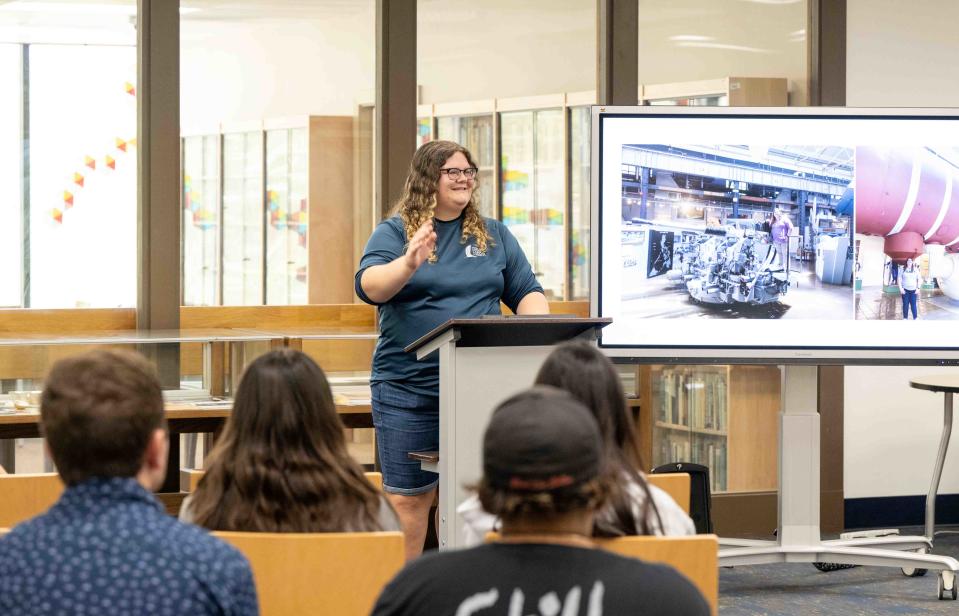 Texas A&M University-Corpus Christi master's student Katie Gheysen shared her shark and ray research plans during the university's 2024 Shark Week festivities Thursday at the Bell Library.