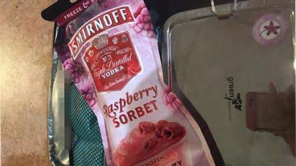 The Queensland mum could only laugh after discovering her daughter had packed herself a vodka juice pouch. Source: Facebook