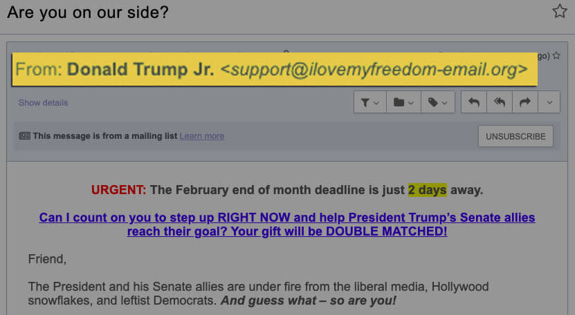 (Photo: I Love My Freedom (email details magnified by HuffPost))