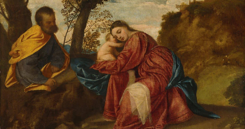 義大利文藝復興藝術家提香的作品《逃往埃及途中的休息》。（圖／翻攝自佳士得官網）