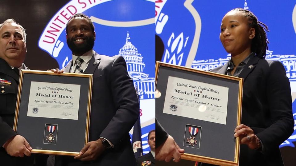 Capitol police officers Crystal Griner and David Bailey receive Medal of Honor. (Photo: Getty Images)