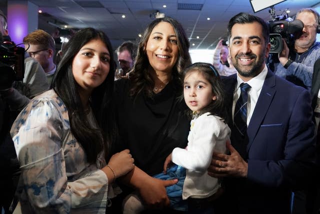 Humza Yousaf with his wife Nadia El-Nakla, daughter Amal and step-daughter Maya 