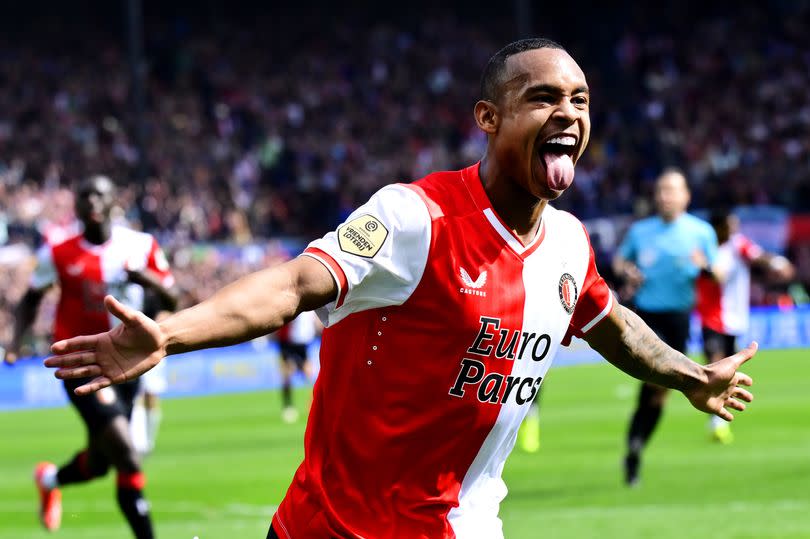 Igor Paixao of Feyenoord after the 1-0 during the Dutch Eredivisie match between Feyenoord and Ajax at Feyenoord Stadium de Kuip on April 7, 2024 in Rotterdam, Netherlands.