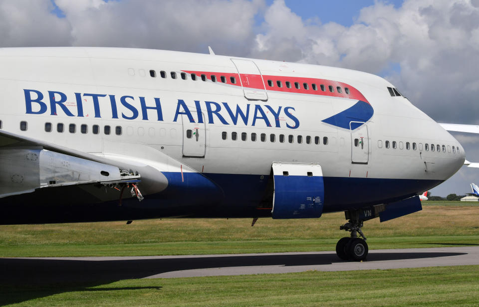 A British Airways Boeing 747 aircraft which first flew on the 18/09/1997, parked with its engines removed at Cotswold Airport, which is the home of Air Salvage international who dismantle end-of-life aircraft. The airline is to retire its fleet of Boeing 747s with immediate effect.