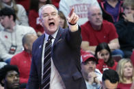 Rutgers head coach Steve Pikiell reacts in the second half of an NCAA college basketball game against the Purdue, Sunday, Jan. 28, 2024, in Piscataway, N.J. Purdue won 68-60. (AP Photo/Mary Altaffer)