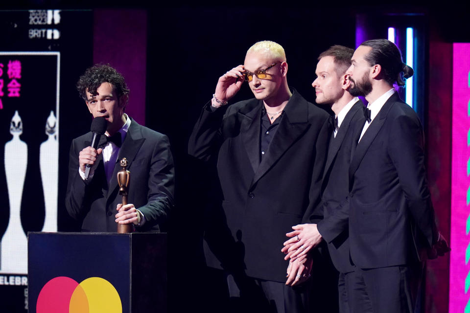 The 1975 win the Best Alternative/Rock Act award award during the Brit Awards 2023 at the O2 Arena, London. Picture date: Saturday February 11, 2023. (Photo by Ian West/PA Images via Getty Images)