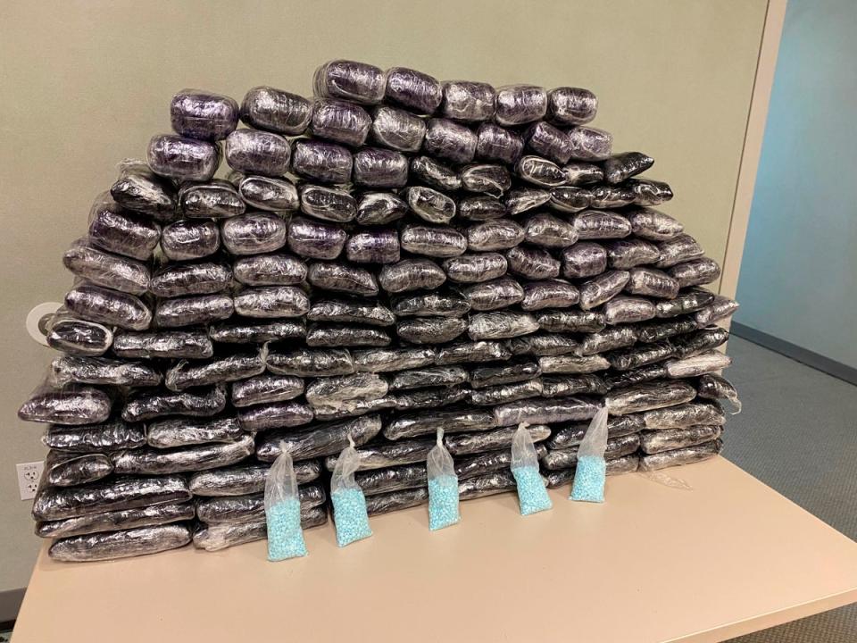 This undated photo provided by the U.S. Drug Enforcement Administration, Los Angeles Field Division, shows some of the seized approximately 1 million fake pills containing fentanyl that were seized when agents served a search warrant, July 5, 2022, at a home in Inglewood (AP)