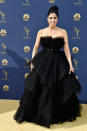 <p>Comedian Sarah Silverman arrives in a layered black gown. <br>Photo: Getty </p>