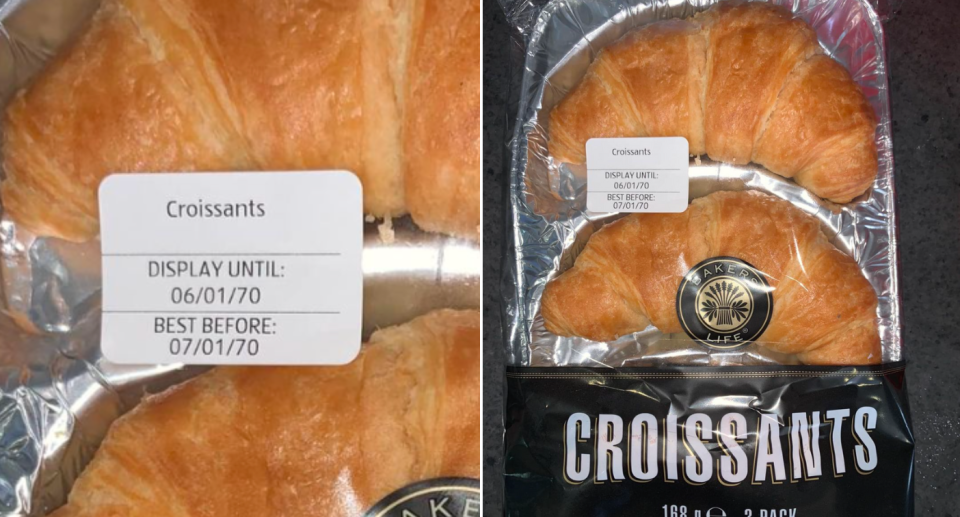 Aldi best before date mistake on sticker (left) and the packaging (right).