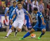 United States forward Clint Dempsey (8) dribbles the ball while Guatemala defender Carlos Castrillo (13) defends in the first half of the game during the semifinal round of the 2018 FIFA World Cup qualifying soccer tournament at MAPFRE Stadium. Trevor Ruszkowski-USA TODAY Sports