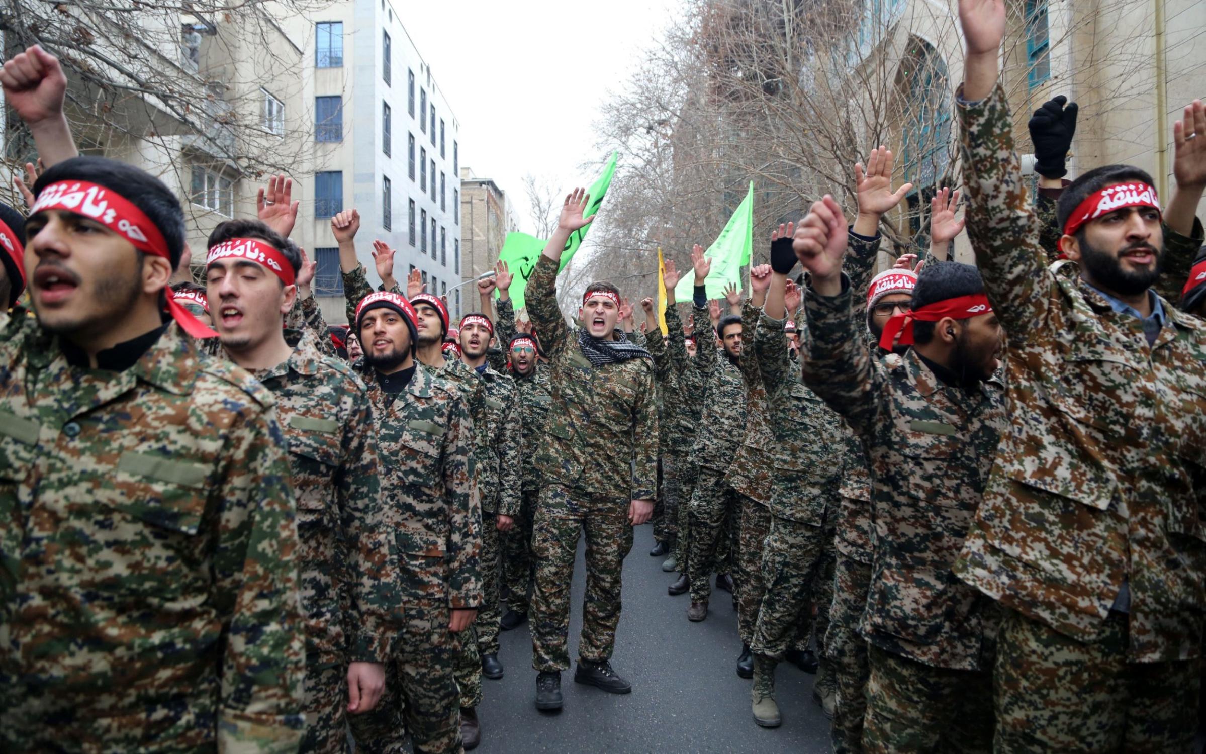 Iran’s Quds Force takes part in an anti-US rally