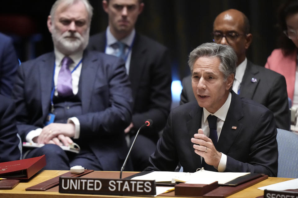 U.S. Secretary of State Antony Blinken speaks during a high level Security Council meeting on the situation in Ukraine, Wednesday, Sept. 20, 2023 at United Nations headquarters. (AP Photo/Mary Altaffer)