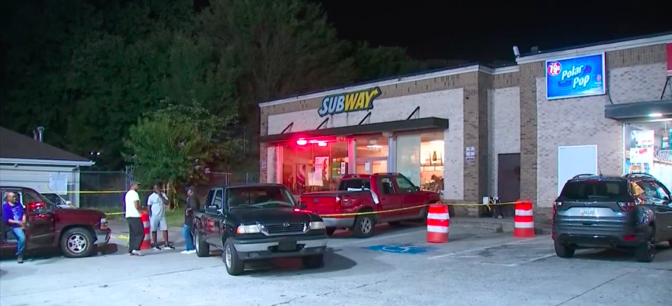 Atlanta police say the Subway shooting happened at around 6:30pm at a store located at a gas station on Northside Drive Southwest in the city’s downtown (Fox 5 News/video screengrab)