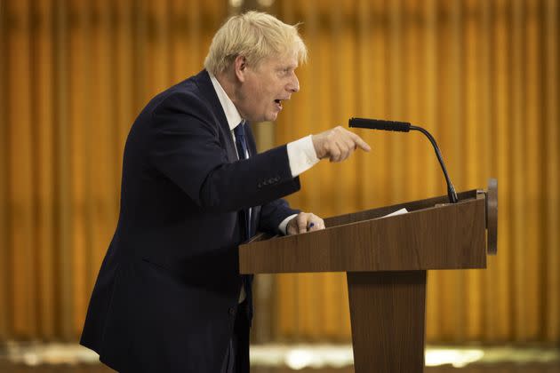 Boris Johnson speaks at a press conference during the Commonwealth heads of government summit in Rwanda. (Photo: Dan Kitwood via PA Wire/PA Images)