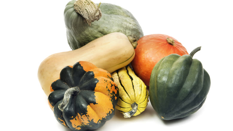 various gourds on white background