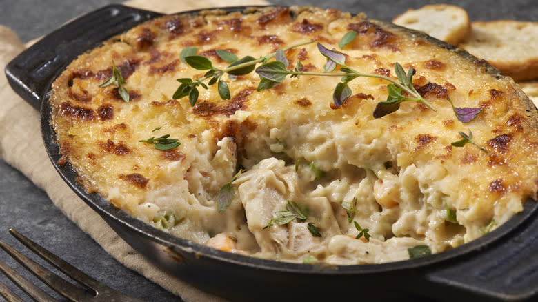 chicken pot pie in pan