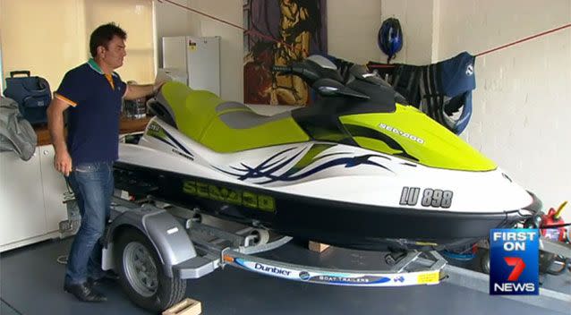 Strong winds pushed Mr Gozel's jet ski away from him after he fell off it. Photo: 7 News