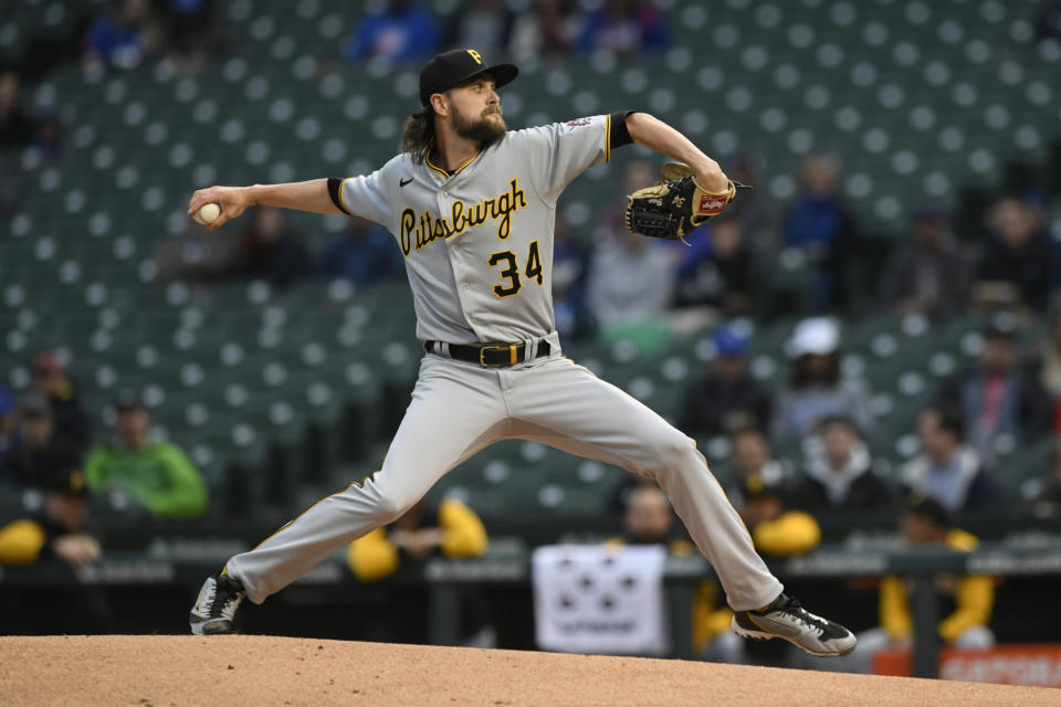 Pittsburgh Pirates starter JT Brubaker delivers a pitch during the first inning of a baseball game against the Chicago Cubs Tuesday, May 17, 2022, in Chicago. (AP Photo/Paul Beaty)