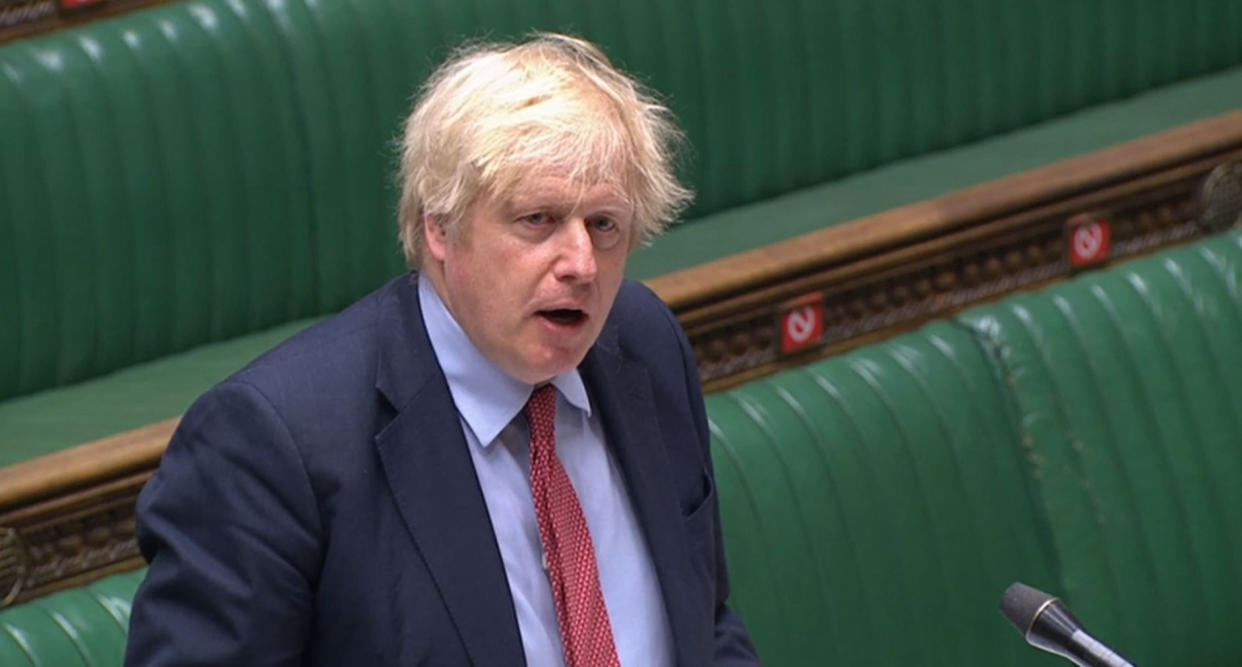 Prime Minister Boris Johnson speaks during Prime Minister's Questions in the House of Commons, London.