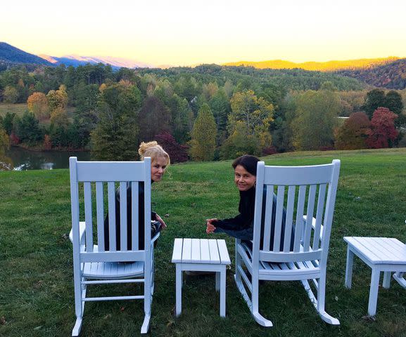 <p>Nicole Kidman Instagram</p> Nicole Kidman and her sister Antonia Kidman sitting outside together.