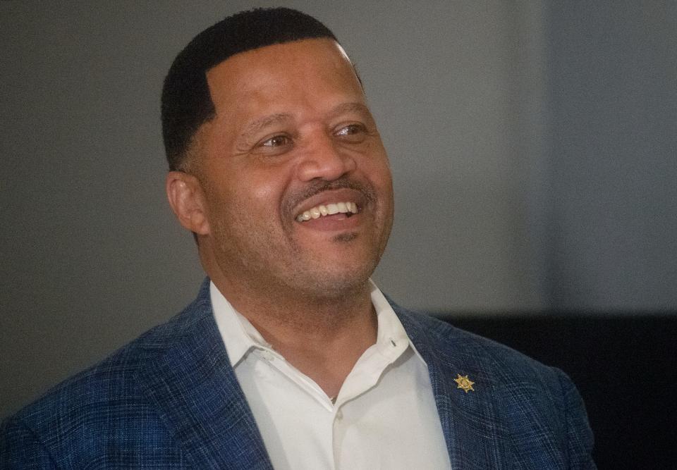 Interim Hinds County sheriff Marshand Crisler is seen during his election watch party at 4th Avenue Lounge in Jackson on Tuesday, Nov. 2, 2021.