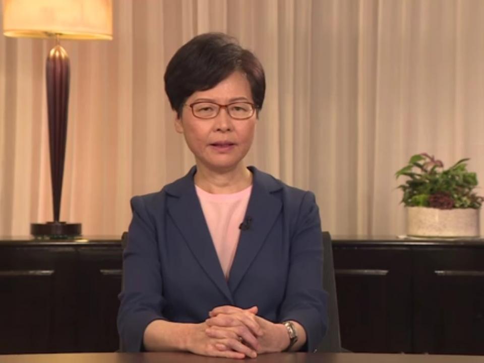 林鄭月娥發表電視講話，宣布正式撤回修例。（政府新聞處）