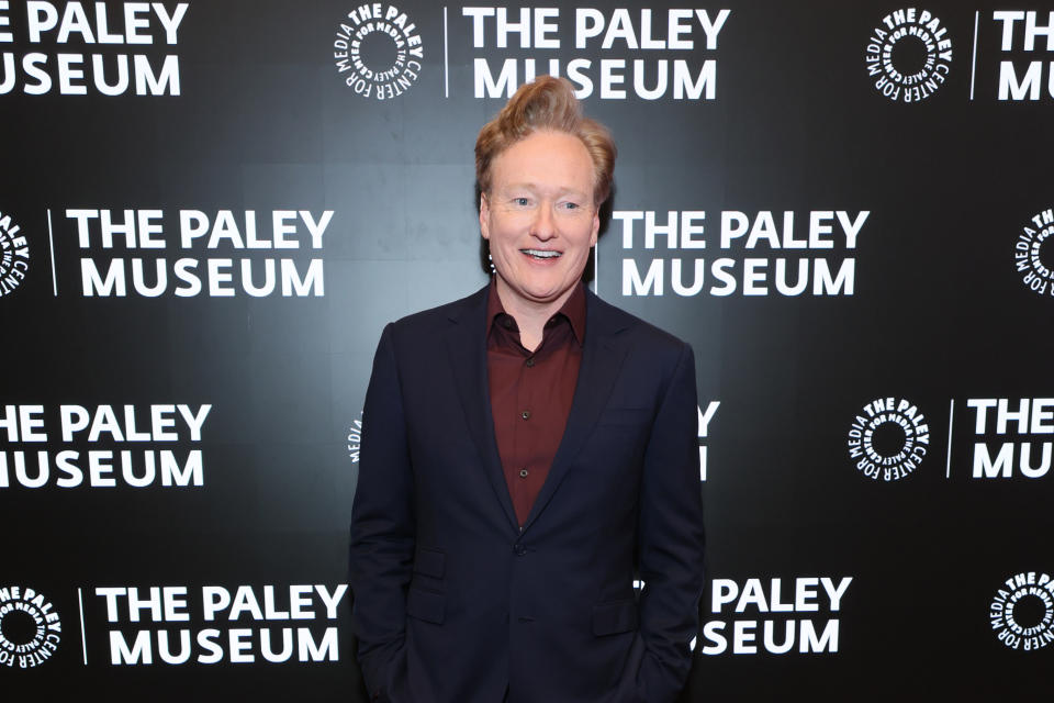 Conan O'Brien against Paley Museum backdrop