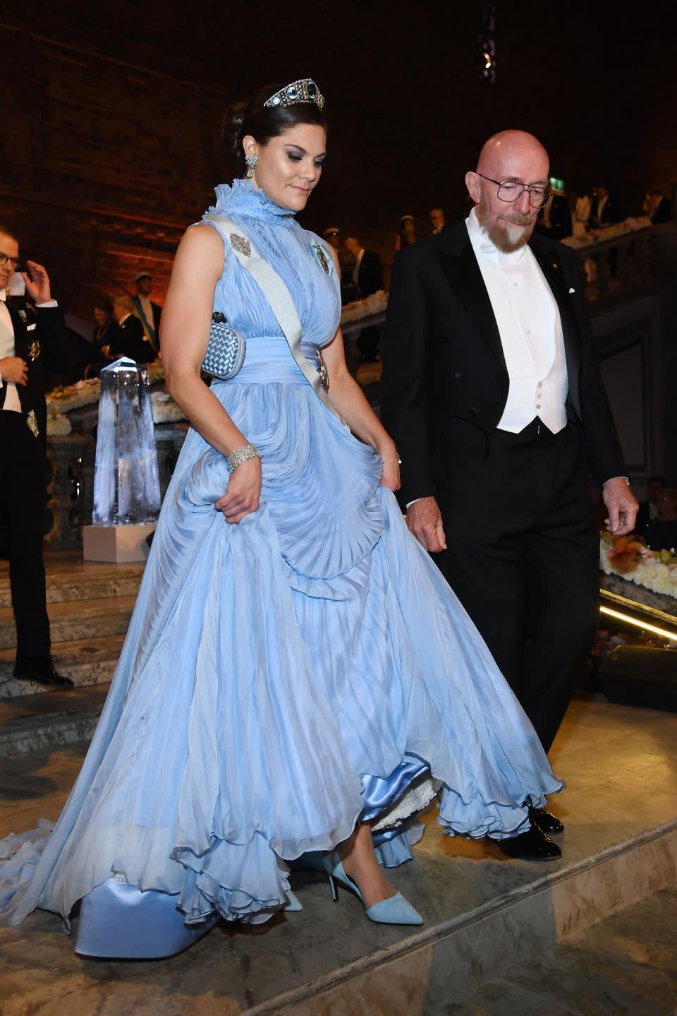 Crown Princess Victoria looked flawless in a blue chiffon dress. Photo: Getty Images