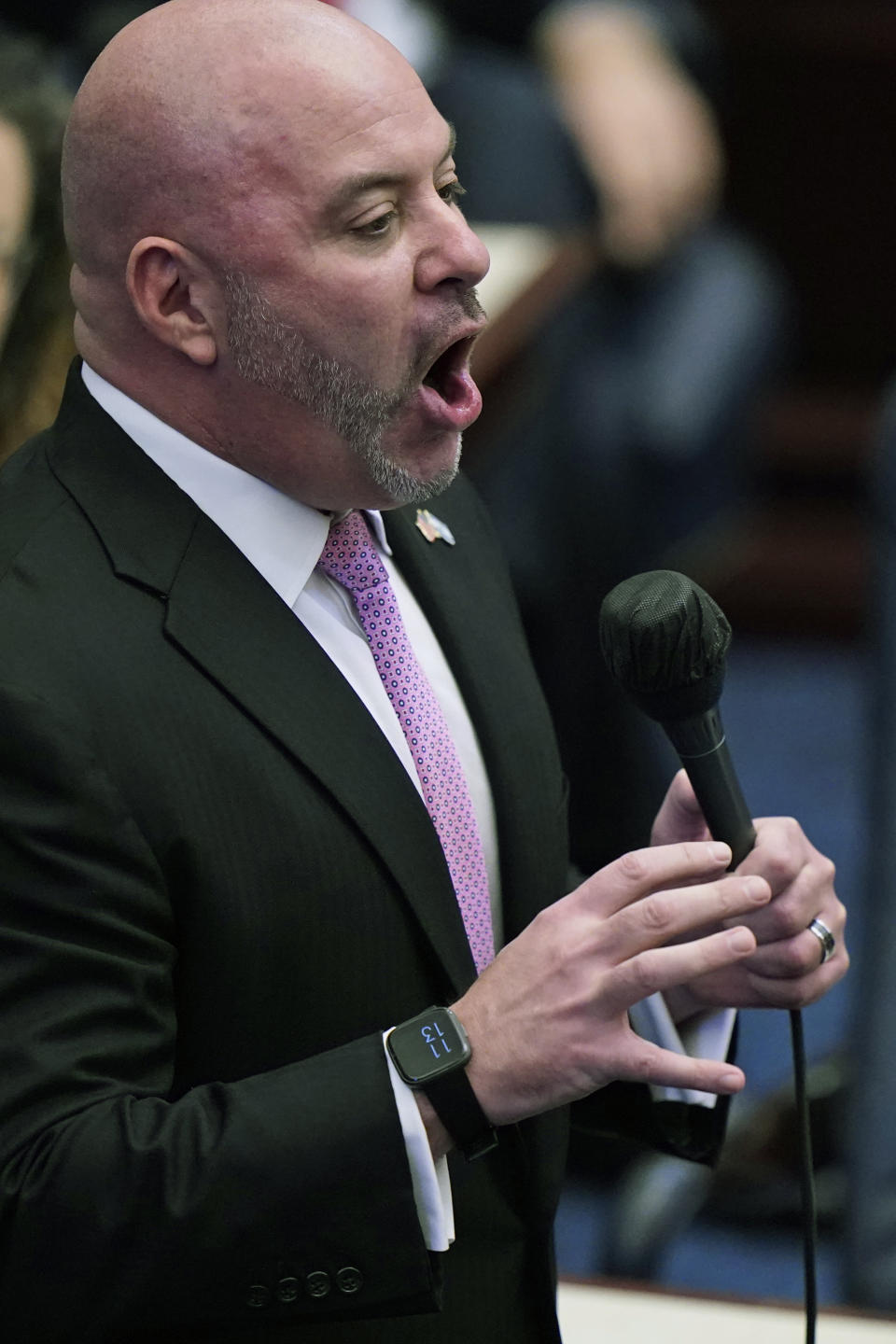 Florida Rep. Blaise Ingoglia gestures as he speaks during a legislative session, Wednesday, April 28, 2021, at the Capitol in Tallahassee, Fla. (AP Photo/Wilfredo Lee)