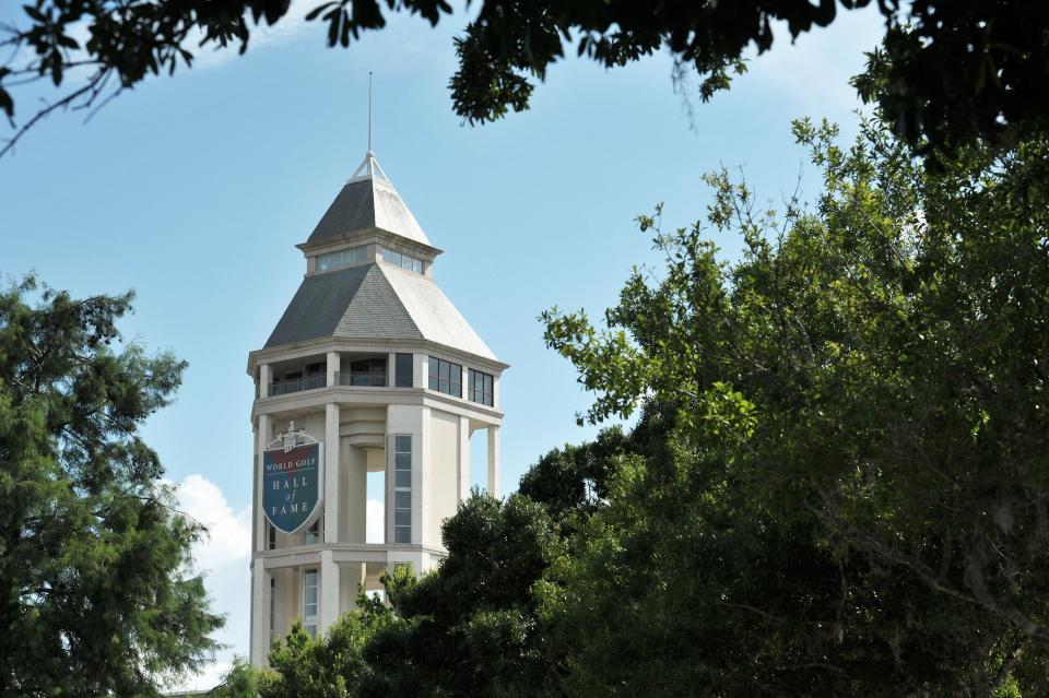 The signature tower of the World Golf Hall of Fame. The World Golf Village and Hall of Fame and Museum prepares for their annual Independence Day celebration Tuesday, July 3, 2018. This year marks the 20th. anniversary of the golf themed complex in St. Johns County. [Bob Self/Florida Times-Union]