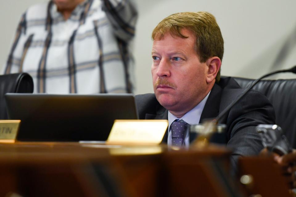 Sen. Shane Martin, R-Spartanburg, listens to testimony on two bills that would ban a transgender child's access to gender-affirming healthcare and restrict transgender residents from being able to change their gender markers on their birth certificate in Gressette Building at the S.C. State House on Wednesday, March 29, 2023.