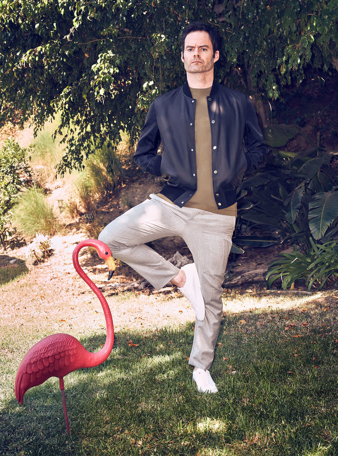 <p>Bill Hader in a Louis Vuitton Men’s jacket and T-shirt,&nbsp;Brunello Cucinelli pants from Saks Fifth Avenue, and&nbsp;Koio sneakers. Photographed by Beau Grealy.</p>