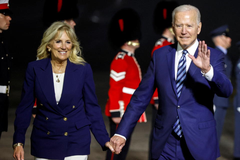 US President Joe Biden and first lady Jill Biden at Cornwall Airport Newquay