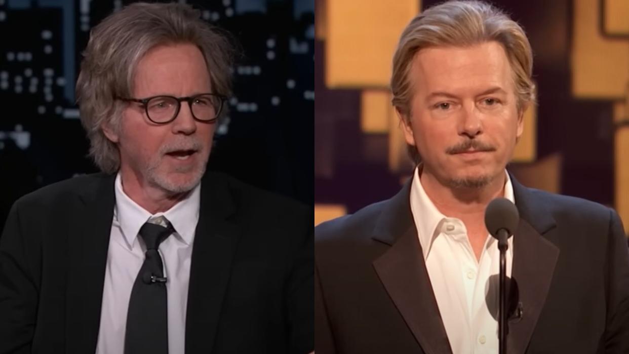  From left to right: A screenshot of Dana Carvey on Jimmy Kimmel Live and a screen shot of David Spade during a Comedy Central roast. . 