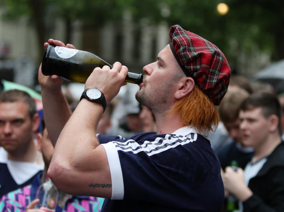 Scotland fans gather in Leicester Square before England vs Scotland match at Euro 2020 (PA)