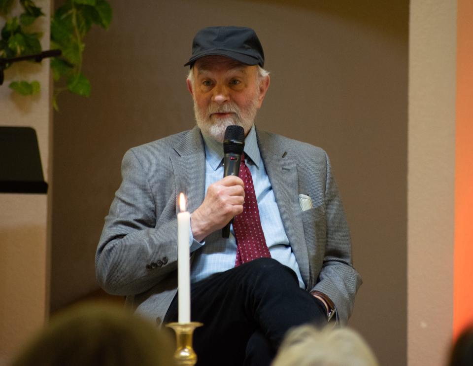 Gary Ratner, a senior executive and development specialist of StandWithUs during a discussion about modern antisemitism at Temple Isaiah in Palm Springs, Calif., on Jan. 27, 2023.