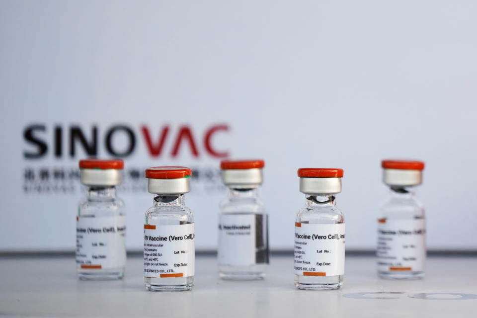 Vials of the Sinovac coronavirus disease (COVID-19) vaccine are pictured at Bangkok's Suvarnabhumi International Airport before the arrival of a shipment of 200,000 doses from China, in Bangkok, Thailand February 24, 2021. REUTERS/Athit Perawongmetha