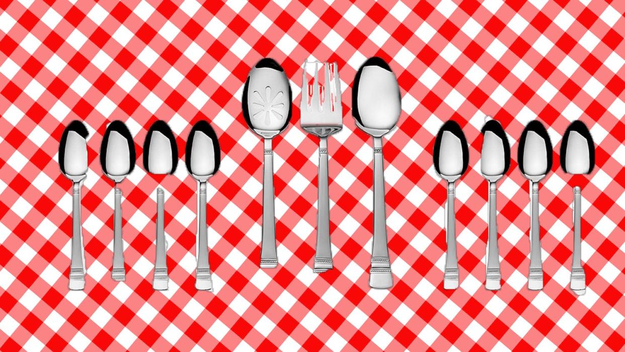 This 18/0 stainless-steel flatware includes 51 pieces.