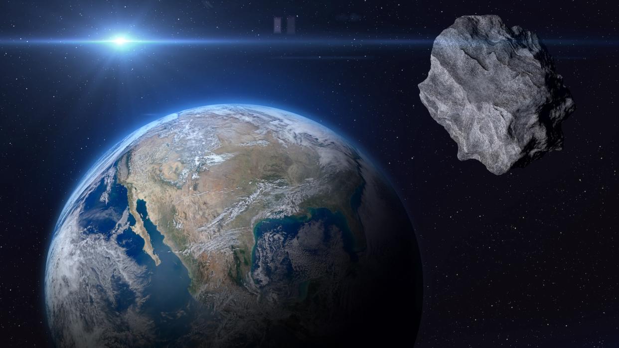  Earth and asteroid. 