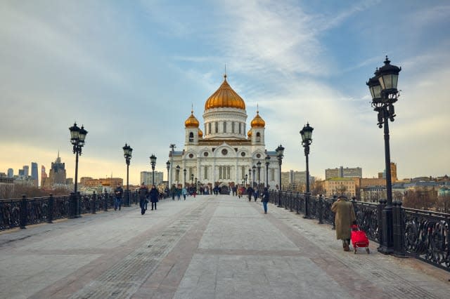 Beautiful Russian temple at sunset