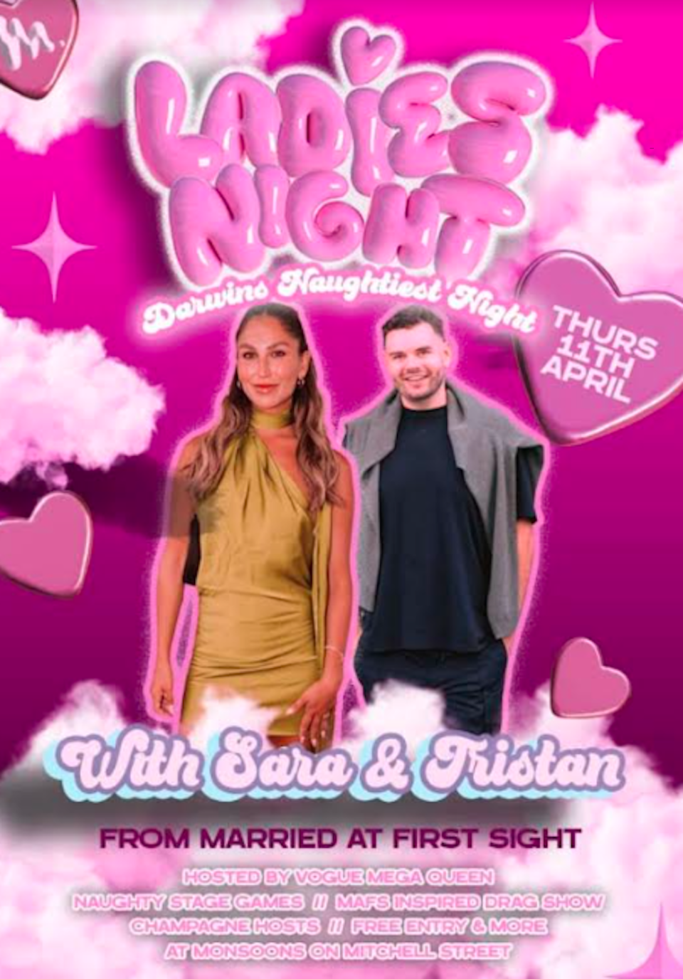 The Ladies Night poster featuring Tristan and Sara 