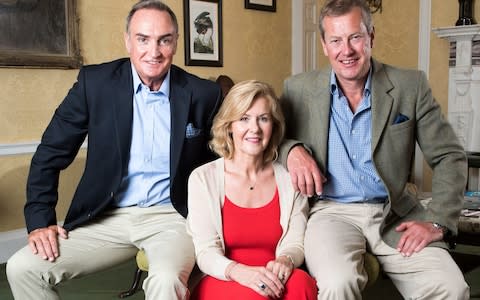Penny with ex husband Ivar (r) and his husband James Coyle - Credit: Murray Sanders/ANL/REX&nbsp;